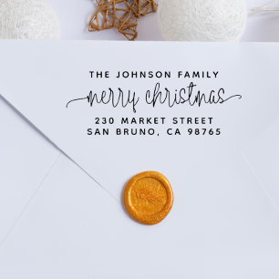 Sello De Caucho Script Letters Merry Christmas & Family Name