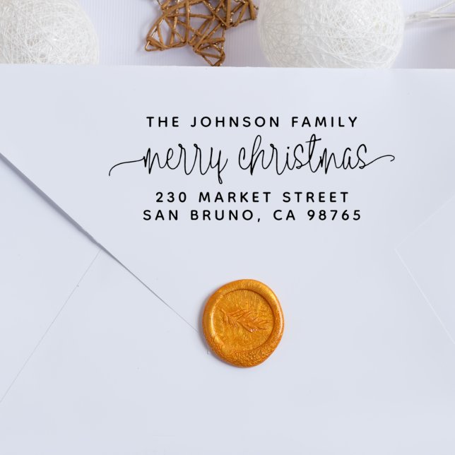 Sello De Caucho Script Letters Merry Christmas & Family Name (Rubber Stamp Mock-up)