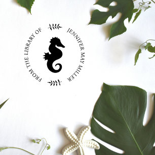 Sello De Caucho Seahorse Marine Modern Elegant Library Book