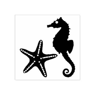 Sello De Caucho Seahorse & Star Fish Silhouette