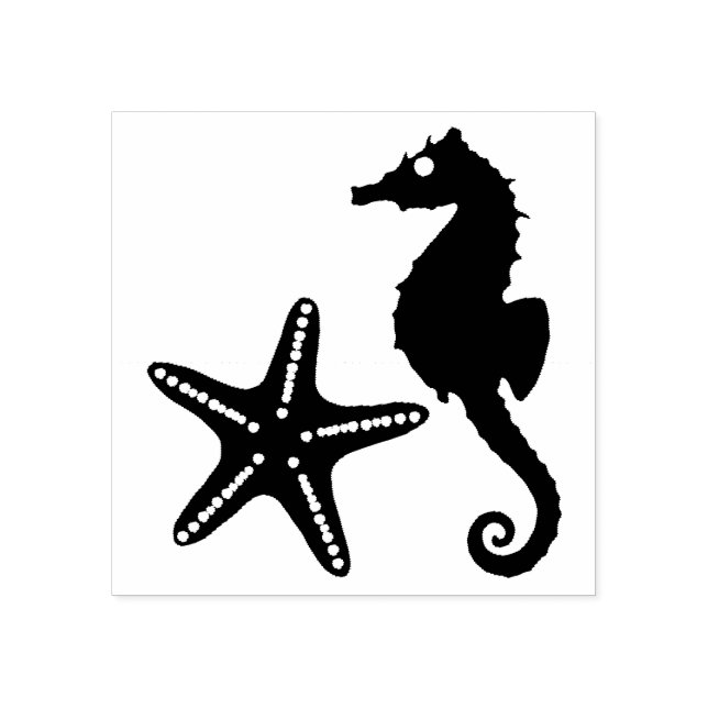 Sello De Caucho Seahorse & Star Fish Silhouette (Impresión)