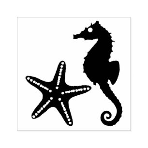 Sello De Caucho Seahorse & Star Fish Silhouette