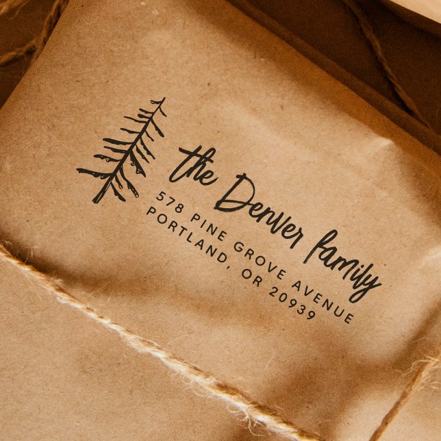 Sello De Caucho Sencilla dirección de retorno moderno del árbol de (Rubber Stamp Mock-up)