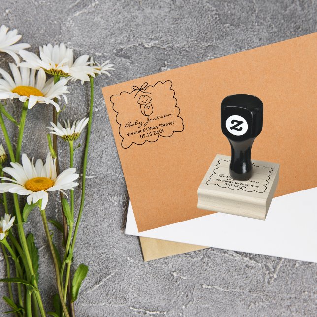 Sello De Caucho Sexo Neutral Bebé y Bow Baby Shower moderno (Subido por el creador)