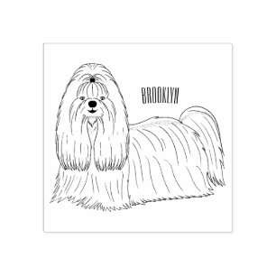 Sello De Caucho Shih tzu personalizado de pelo largo ilustracion