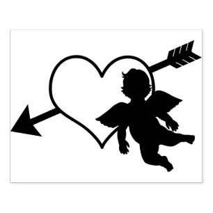 Sello De Caucho Silhouette Cupid Heart and Arrow   Valentine