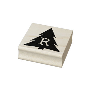 Sello De Caucho Silhouette de árbol geométrico moderno con monogra