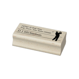 Sello De Caucho Silhouette Golfer Return Address Wood Art Stamp