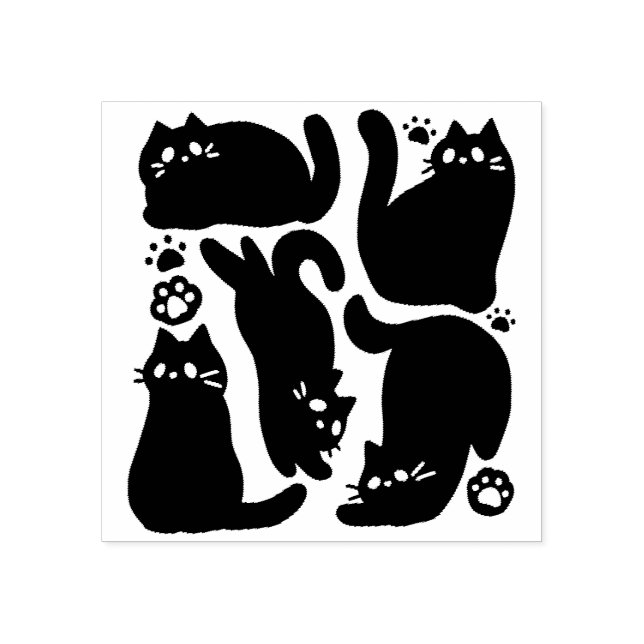 Sello De Caucho Silhouettes de gato negro - Diseño felino lindo (Impresión)
