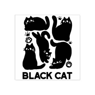 Sello De Caucho Silhouettes de gato negro - Diseño felino lindo