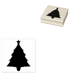 Sello De Caucho Silueta de abeto de Navidad con una estrella en la