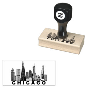 Sello De Caucho Silueta del horizonte de Chicago