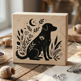 Sello De Caucho Silueta floral de perro Arte botánico celestial
