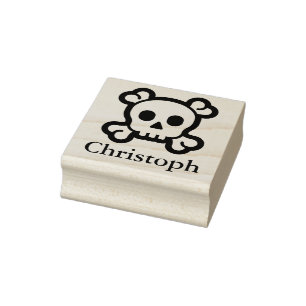 Sello De Caucho Símbolos simples / iconos - SKULL & BONES + nombre