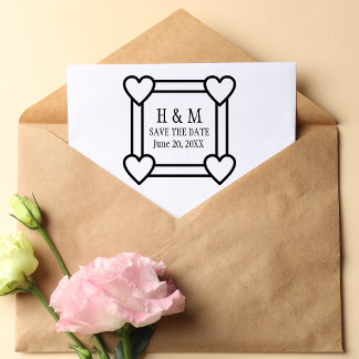 Sello De Caucho Simple Heart Border Save the Date Wedding