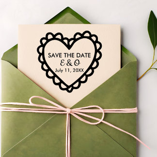 Sello De Caucho Simple Heart Save the Date Wedding