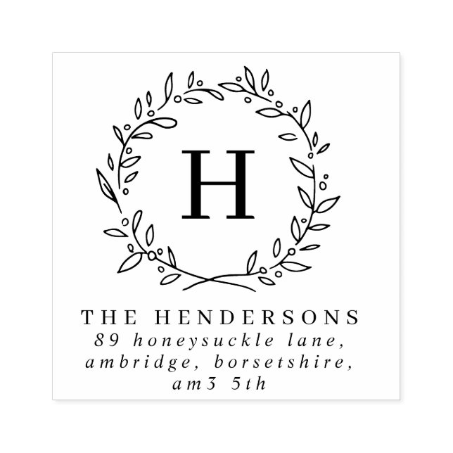 Sello De Caucho Simple Laurel Wreath Family Monograma (Impresión)