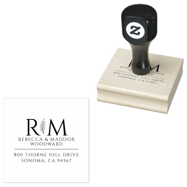 Sello De Caucho Simple Modern Botanical Couple's Wedding Monogram (Sellado)