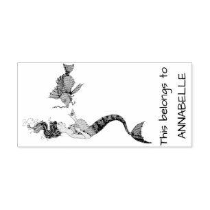 Sello De Caucho Sirena y pescado de época