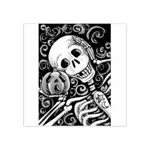 SELLO DE CAUCHO SKELETON & JACK O LANTERN, HALLOWEWEEN RUBBER STAM