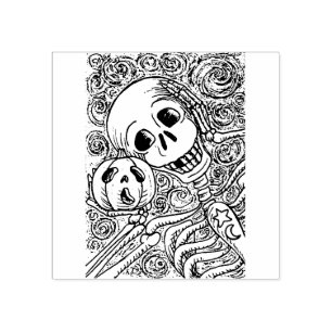 SELLO DE CAUCHO SKELETON & JACK O LANTERN, HALLOWEWEEN RUBBER STAM