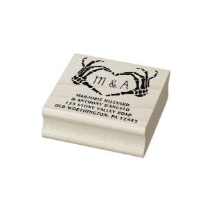 Sello De Caucho Skeleton Manos Manos Forma Corazón Personalizado D