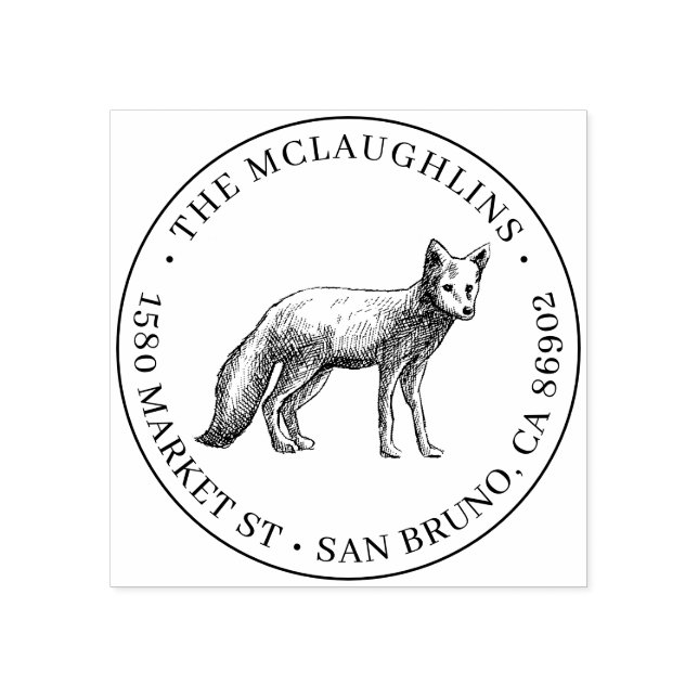 Sello De Caucho Sketch de Fox | Nombre de familia redonda y direcc (Impresión)