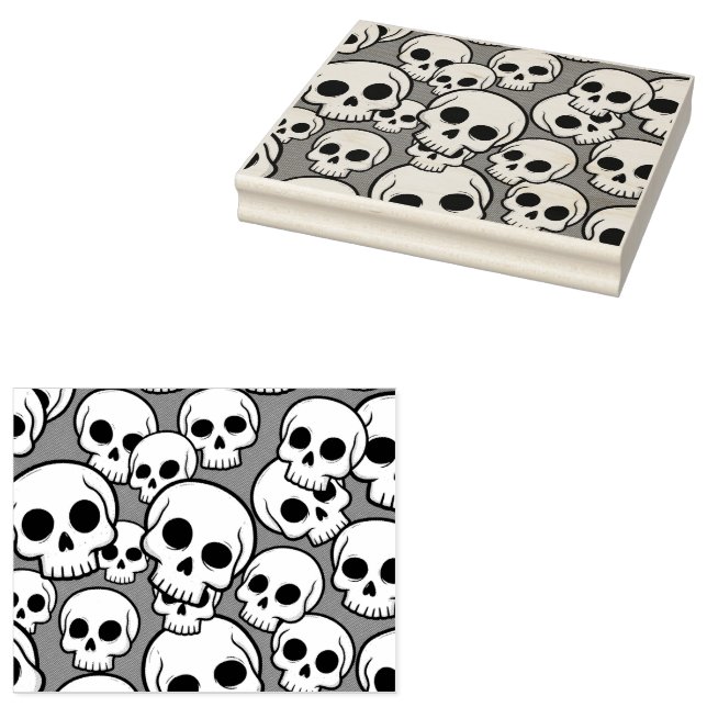 Sello De Caucho Skull Pattern Wood Art Stamp (Sellado)