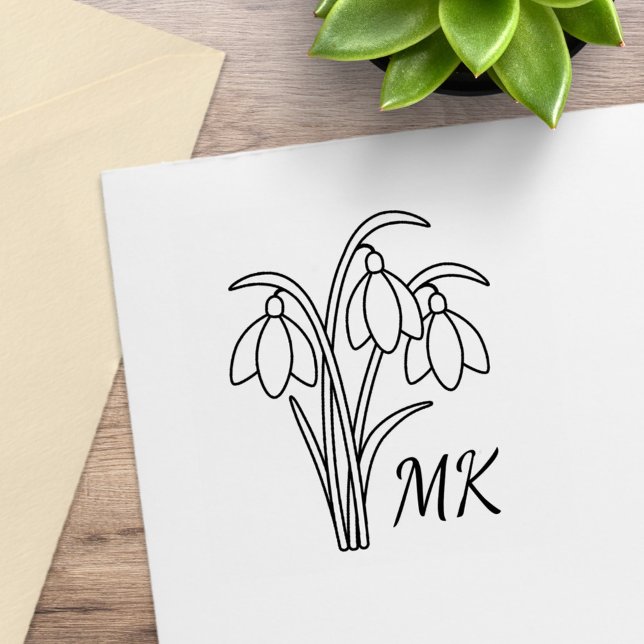 Sello De Caucho Snowdrops Spring Flowers Monogram Initials (Subido por el creador)