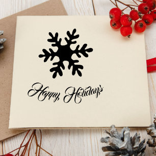Sello De Caucho Snowflake Stylish Script Felices Fiestas