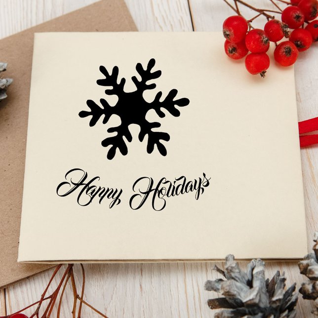 Sello De Caucho Snowflake Stylish Script Felices Fiestas (Subido por el creador)