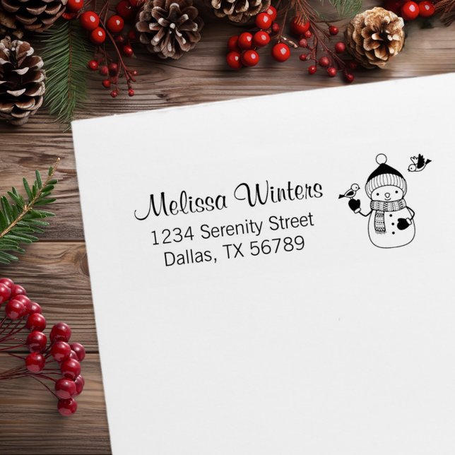 Sello De Caucho Snowman sonriente en dirección de Gorra de punto y (Subido por el creador)