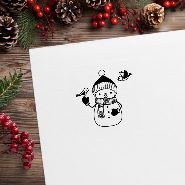 Sello De Caucho Snowman sonriente en Gorra de punto y bufanda 1x1 (Subido por el creador)