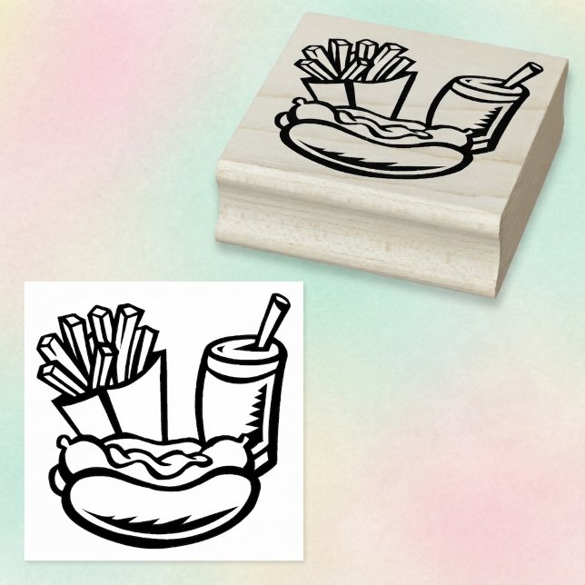 Sello De Caucho Soda de Comida Rápida Papas Fritas Perro Caliente  (Fast food art and crafts stamp. French fries, soda and hot dog art stamp.)