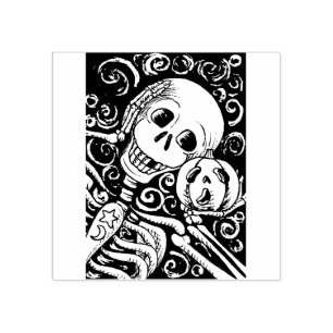 SELLO DE CAUCHO SONRIENDO SKELETON Y SU JACK O LANTERN, HALLOWEEN