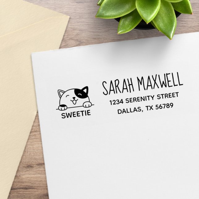 Sello De Caucho Sonriente Calico Cat Mascota Dirección (Subido por el creador)