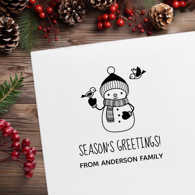 Sello De Caucho Sonriente Snowman Seasons Greetings (Subido por el creador)