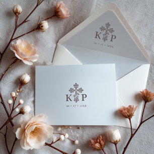 Sello De Caucho Sophisticated Faith Cross Wedding Initials