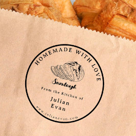 Sello De Caucho Sourdough casero simple en blanco y negro