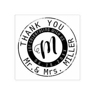 Sello De Caucho Sr. Sra. apellido / círculo gracias monograma