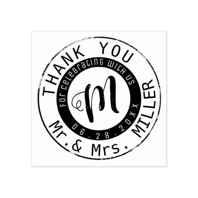 Sello De Caucho Sr. Sra. apellido / círculo gracias monograma (Impresión)