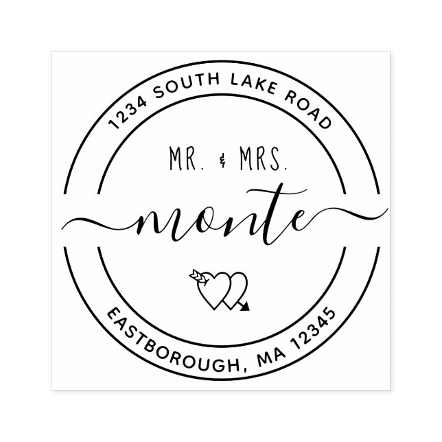 Sello De Caucho Sr. y Sra. Heart 5 Personalizado Dirección de Reto (Impresión)