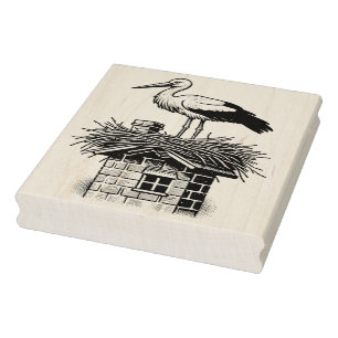 Sello De Caucho Stamp de arte de la madera de cigüeña