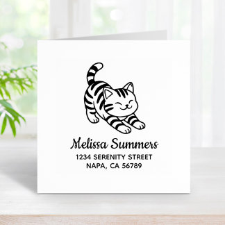 Sello De Caucho Stretching Tabby Cat Address
