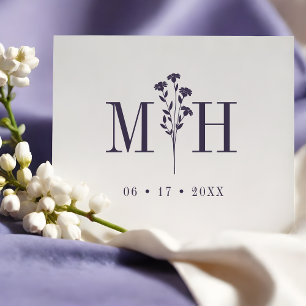 Sello De Caucho Stylish Chic Wedding Wildflowers Initials Monogram