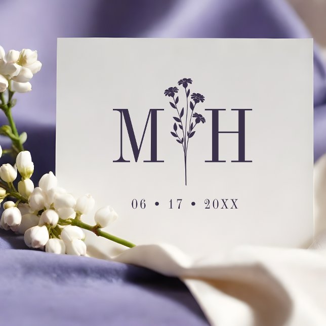 Sello De Caucho Stylish Chic Wedding Wildflowers Initials Monogram (Subido por el creador)