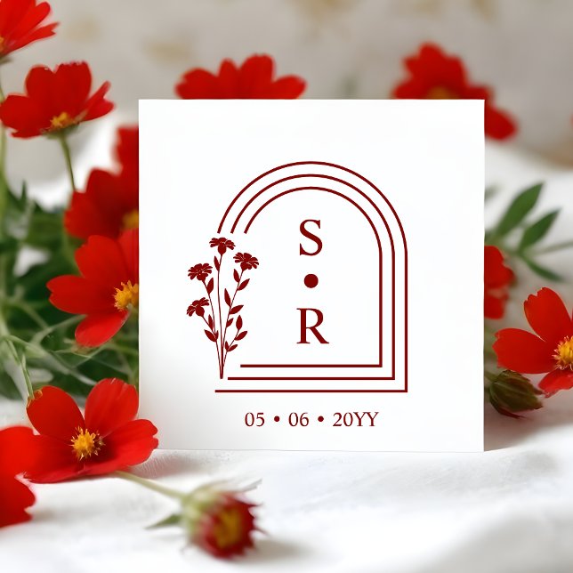 Sello De Caucho Stylish Floral Botanical Arch Wedding Initials (Stylish Floral Botanical Arch Wedding Initials rubber stamp with Wildflowers Rustic Art. )