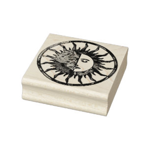 Sello De Caucho Sun y luna - verde azul + su backgr.