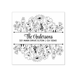 Sello De Caucho Tema del Monograma dividido de flores