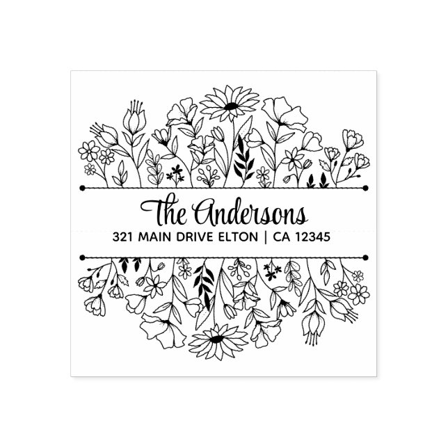 Sello De Caucho Tema del Monograma dividido de flores (Impresión)